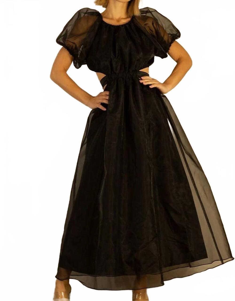 NEW MULLA organza puff sleeve long dress in black